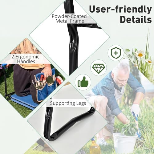 GIANTEX Garden Kneeler & Seat, Heavy-Duty Garden Bench, Blue with 1 Bag