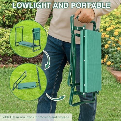 2-in-1 Garden Kneeler & Seat, 10.24" Wider Heavy Duty Thick Gardening Bench for Kneeling and Seat - Multifunctional Kneeler Bench, Gardening Gifts for Women, Seniors Grandparents, Green