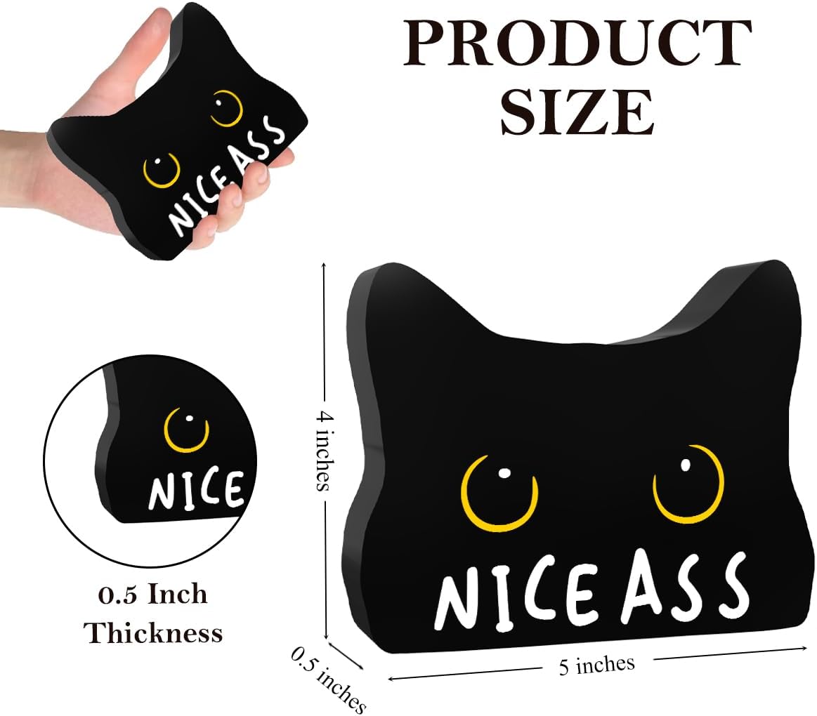 Nice Ass Funny Bathroom Acrylic Decor Sign Black Cat Decor Cat Decor for Home Bathroom Cat Lover Gifts For Women Men