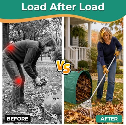 2 Pack 53 Gallon Reusable Yard Waste Bags, Dustpan-Type Leaf Collector Bag, Collapsible Heavy Duty Leaf Bags, Standable Garden Waste Bags for Collecting Leaves, Lawn Grass, Clippings and Branches