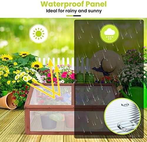 Portable Cold Frame for Winter Gardening, Mini Wooden Green House with Openable Top, Indoor Outdoor Cold Frames Raised Plants Bed Protection