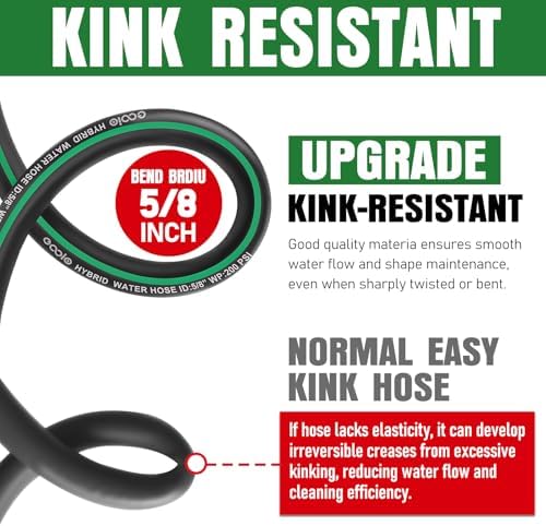 Heavy Duty Garden Hose 6ft, NON-EXPANDABLE Flexible Water Hose, Kink Resistant Lightweight Hybrid Hose, Leakproof Hose Male to Female Fittings