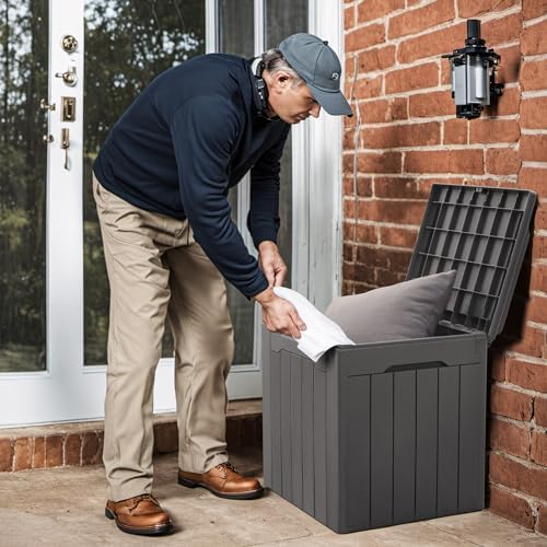 Devoko 31 Gallon Waterproof Outdoor Storage Box Resin Deck Box Lockable and UV Resistant for Patio Furniture,Garden Tools (Grey)