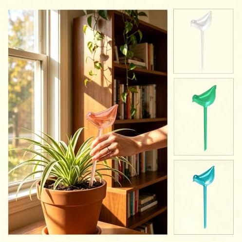4Pcs Tulip Self Watering Globes Bulbs, 4Pcs Self Watering Globes Bird Shape, Self Water Globe for Indoor Outdoor Plants, Plastic Plant Self Waterer Insert, Plant Care, Water Conservation Device