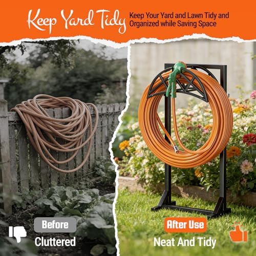 2 Pack Garden Hose Holder, Heavy-Duty Metal Stand with Stable Base & 2 Tool Hooks, Freestanding Storage Rack for Outside, Holds 150ft – Hose Holders for Yard & Lawn