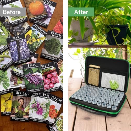 Seed Storage Organizer with 60 Bottles & Envelopes for Garden Seeds