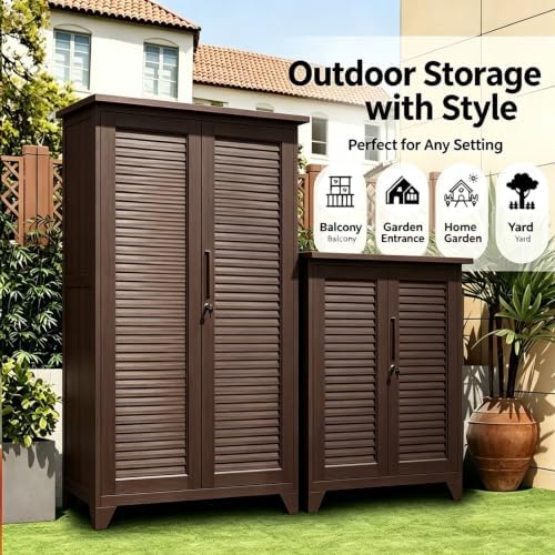 Outdoor Storage Shed with Lockable Doors, Large Tool Storage Shed, Brown