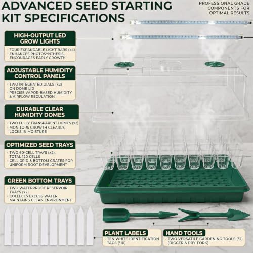 2-Pack 60-Cell Seed Starter Tray with Grow Light, 1-24H Timer, PlantaPulse
