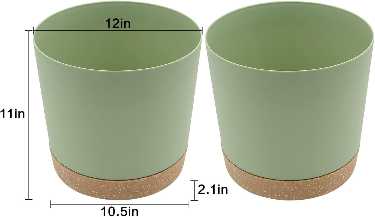 QCQHDU 12 inch Plant Pot, 2 Pack Planters for Indoor Plants with Drainage Holes & Saucer, Outdoor Flower Pots Home Garden Modern Decor