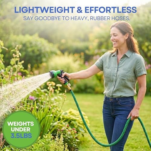 J&B XpandaHose 100ft Expandable Garden Hose, Lightweight, Brass Connectors
