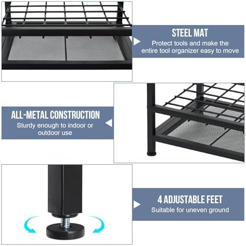 Garden Tool Organizer Holds 50 Long-Handled Tools/Rakes/Brooms/Shovles for Garage Organization and Storage, Shed, Outdoor, Lawn, Heavy-Duty Steel, Black, Easy Assembly (Corner Tool Organizer)