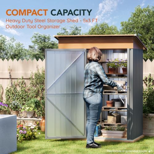 5x3FT Outdoor Storage Shed with Floor Frame,Matte Gray