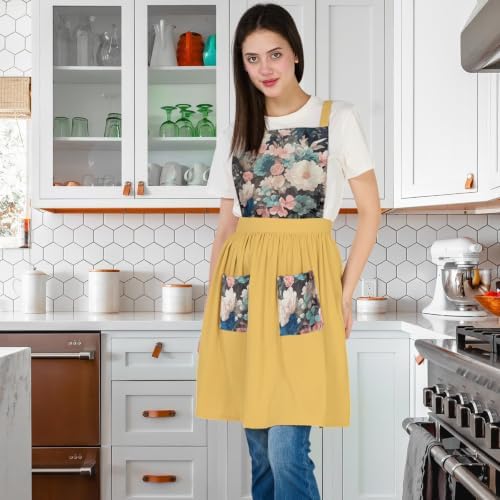 Aprons for Women with Pockets, Vintage Pinafore Apron for Kitchen Gardening