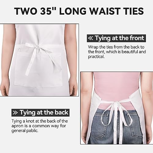 2 Pack White Aprons with 2 Pockets for Women Men Kitchen Aprons with Pockets, Chef Aprons for Baking BBQ Cooking