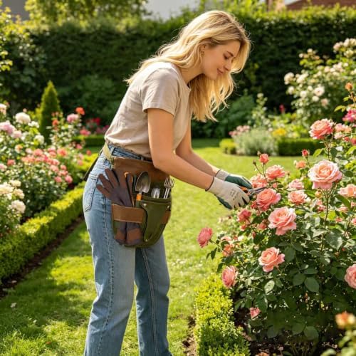 Gardening Tool Pouch for Waist, Hands-Free Canvas Tool Belt with 6 Pockets – Adjustable Waist Apron for Gardening Tools (Gardening Tools NOT Included)-Green