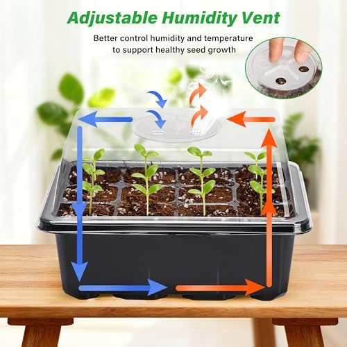 5-Pack Seed Starter Trays, Humidity Dome, Base, 12-Cell Tray, Black