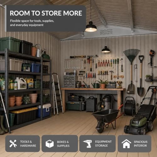 8 x 8 FT Outdoor Metal Storage Shed with Reinforced Frame, Sloped Roof,