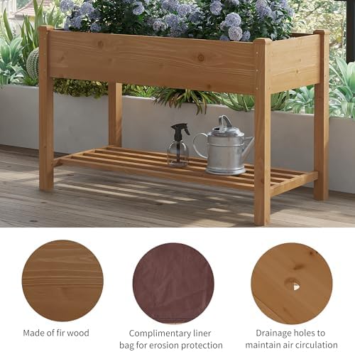 Raised Garden Bed with Legs Elevated Wooden Planter Box Stand Large Planter Stand Box for Fruits Vegetables Flowers with Divider with Bag - 48 * 24 * 30.5IN（Brown）