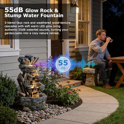 47.2" Tall Outdoor Water Fountain Large Waterfall Fountain