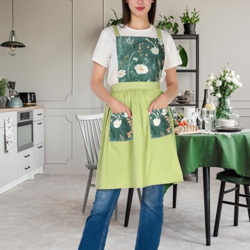 Aprons for Women with Pockets, Vintage Pinafore Apron for Kitchen Gardening