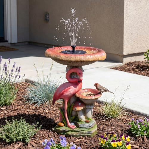 22"H Solar Bird Bath Fountain with Flamingo Resin Water Feature