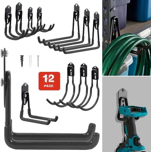 Wallmaster Garage Hooks Organizer Kit, 12 Pack Adjustable Shelving Hooks