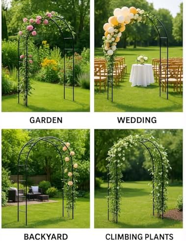 Thickened Tube Garden Arch,7.3ft Heavy-Duty Metal with 16mm Steel Tubes & 0.5mm Thickened Wall, Durable Outdoor Trellis for Climbing Plants,Roses,Garden Party,Ceremony & Decorations (Black)