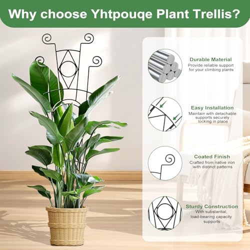 Yhtpouqe Indoor Plant Trellis for Climbing Plants 2 Pack Small Garden Metal Support for Potted Plants Flowers Houseplants for Outdoor