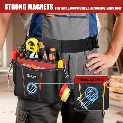 Tool Belt for Men, 10 Pockets Magnetic Tool Pouch Heavy Duty Toolbelt