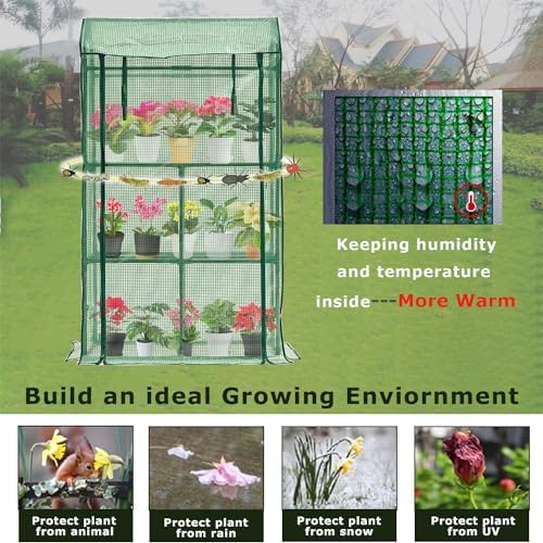 Purlyu Mini Greenhouse for Indoor Outdoor, Small Plastic Plant Green House Rack Stand Portable Greenhouses with Durable PE Cover for Seedling 60 "x 35"x 16",20 Pcs T-Type Plant Tags Include（PLGH4053G）