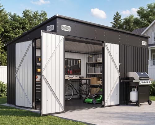 8'x12' Lean to Shed Metal Storage Shed with Floor,Triple Door