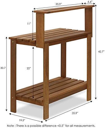 Furinno Tioman Outdoor Potting Bench with Storage Shelf, Natural