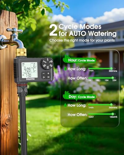 Water Timer for Garden Hose with Brass Inlet & Outlet, 1 Outlet Sprinkler Timer with Auto/Manual/Rain Delay Mode, Large LCD Display, Easy Programming Hose Timers for Lawn Garden Yard Vacation Watering