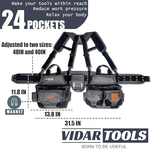 Tool belt,Tool Belts for Men with Suspenders and Magnetic Tool Pouch.Heavy Duty Carpenter/Construction Tool Belt.