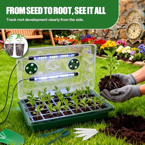 2 Pack 80 Cell Seed Starter Tray with Grow Light & Humidity Dome