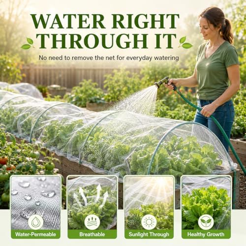 10 ft x 50 ft Garden Mesh Netting,Ultra Fine Plant netting for garden protection, garden netting for raised beds Vegetables,Bird Insect Nettings for Gardening, Blueberry Bush Strawberry Nettings Cover