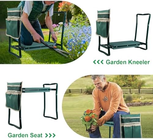Garden Kneeler and Seat,Heavy Duty Portable Garden Stool with Tool Pouches,Foldable Thick Gardening Bench with EVA Foam Kneeling Pad,Gardening Gifts for Seniors,Gardener,Parents