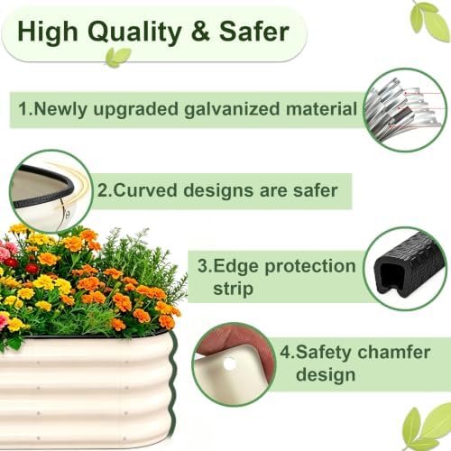 Galvanized Raised Garden Bed Outdoor 4x2x1 ft 2 Pack Oval White