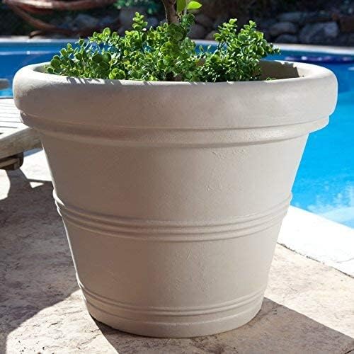 Crescent Garden Brunello Planter, Classic Rolled-Rim Plant Pot, Plastic Indoor-Outdoor Planter, 12-Inch (Weathered Concrete-Color)