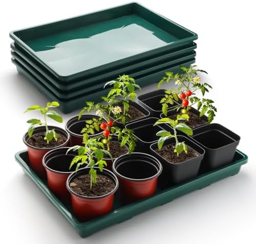 RooTrimmer 5 Pack Seed Starter Trays (17"x11"x2"), Plastic Flat Nursery Pots Trays, Durable Carrying Seedling Starter Tray, Reusable Tray for Planting and Collecting Drainage Water (Green)