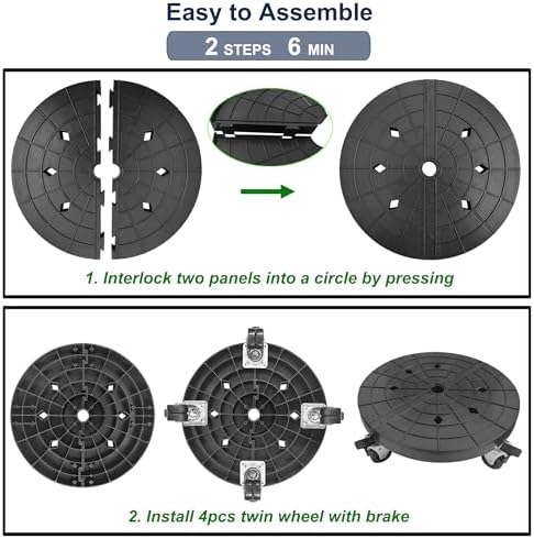 14 Inch Plant Caddy with Wheels Outdoor Indoor, Rolling Plant Stand for 400lb Heavy Duty Flower Pots, Round Plant Rollers Lockable Potted Planter Dolly, Black