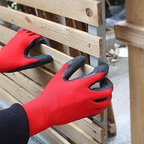 Evridwear Crinkle Latex Rubber Hand Coated Safety Work Gloves for Men Women General Multi Use Construction Warehouse Gardening Assembly Landscaping (M-Size) Red 120 Pairs Pack