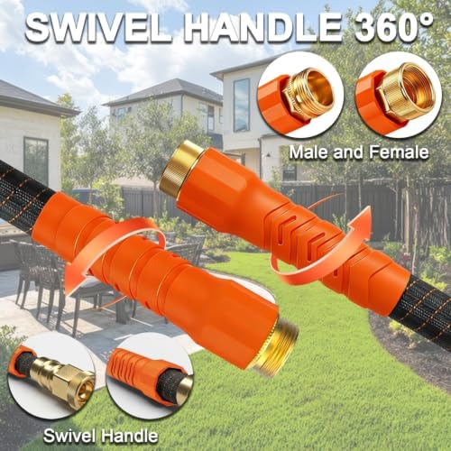 Flexible Garden Hose 50 Ft, Ultra Lightweight Water Hoses w/10 Function Sprayer, Non-Kink, All-Weather Hose Pipe,Abrasion Resistant for Yard, Lawn,Car,RV,Boat,Outdoor Gardening (OrangeBlack,50 Ft)