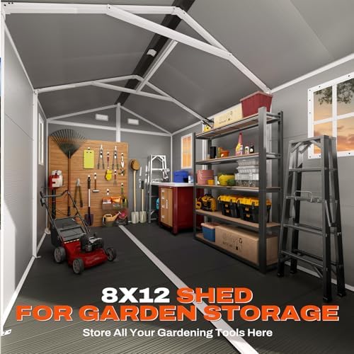 Quictent Outdoor Storage Shed 8x12FT with Floor, Resin Shed,7.6X11.4FT Base