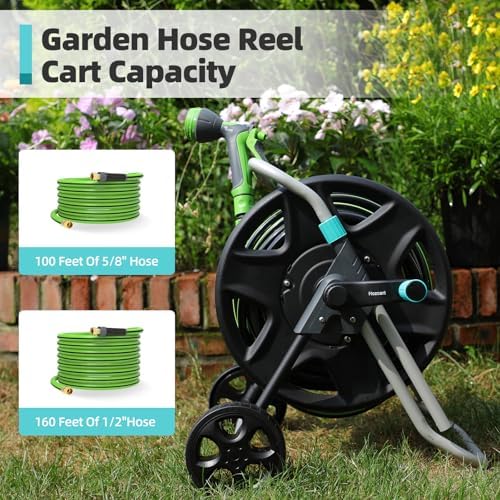 Garden Hose Reel Cart, Metal Heavy Duty Garden Hose Reel with Wheels,Portable Hose Carts Holds 50-120 feet,Hose Reel for Outdoor, Backyards, Gardens or Lawns