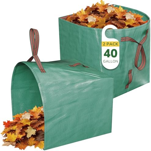 Lawn Bag, 40 Gallon Yard Waste Bags, Heavy Duty PP Garden Leaf Bags for Leaves, Grass and Debris, Reusable & Foldable Leaf Collector with Handles, Wide Opening and Self-stand Design, 2 Pack