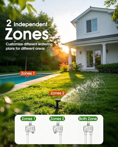 Insoma Water Timer with Brass Inlet, 2 Independent Zones Outdoor Hose Timer for Garden Faucet with Auto/Manual/Rain Delay Mode, Sprinkler Irrigation Controller for Yard Lawn