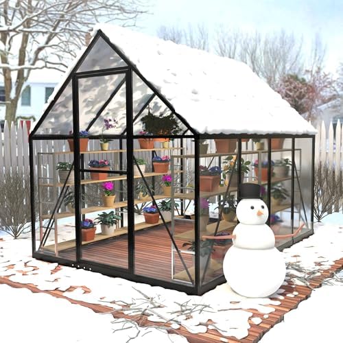 6x10 FT Heavy Duty Greenhouse, Polycarbonate Walk-in Garden House with Ventilation Window, Portable Winter Greenhouse Kit for Outdoor Plants and Backyard Gardening