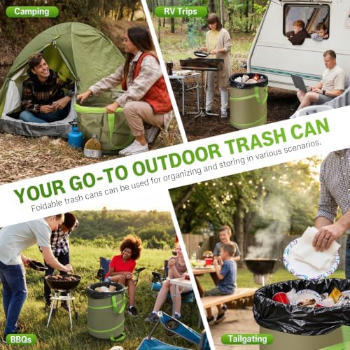 Camping Trash Can, Reusable Pop Up Garden Waste Bag with Hard Shell Bottom, 31 Gallon Heavy Duty Waterproof Yard Waste Bin with Drain Holes, for Lawn, Garden, Camping & Party