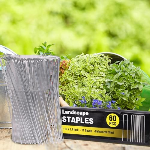 HongWay 60 Pack Landscape Staples 12 Inch, Galvanized Garden Stakes